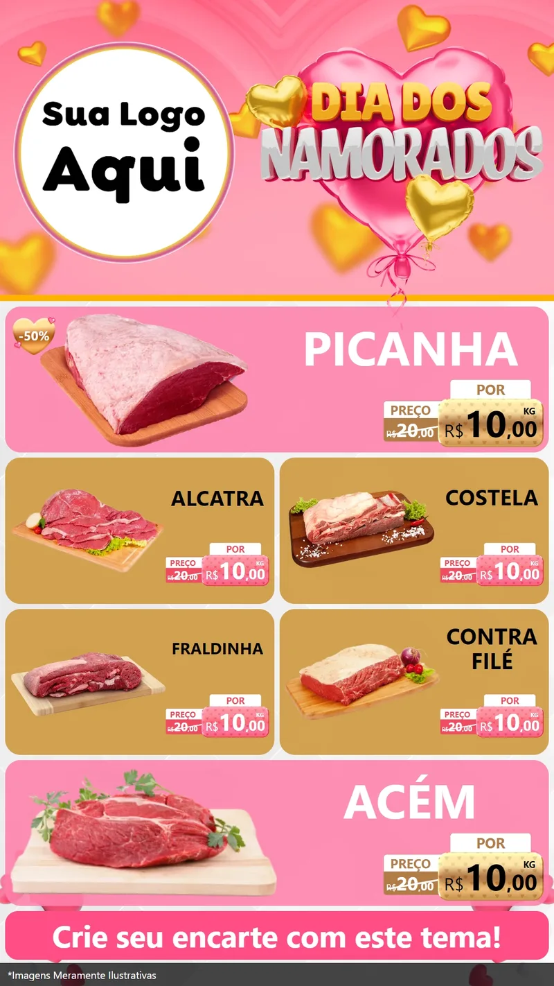 Modelo de TV para TV Vertical com o tema Dia dos Namorados para Açougue