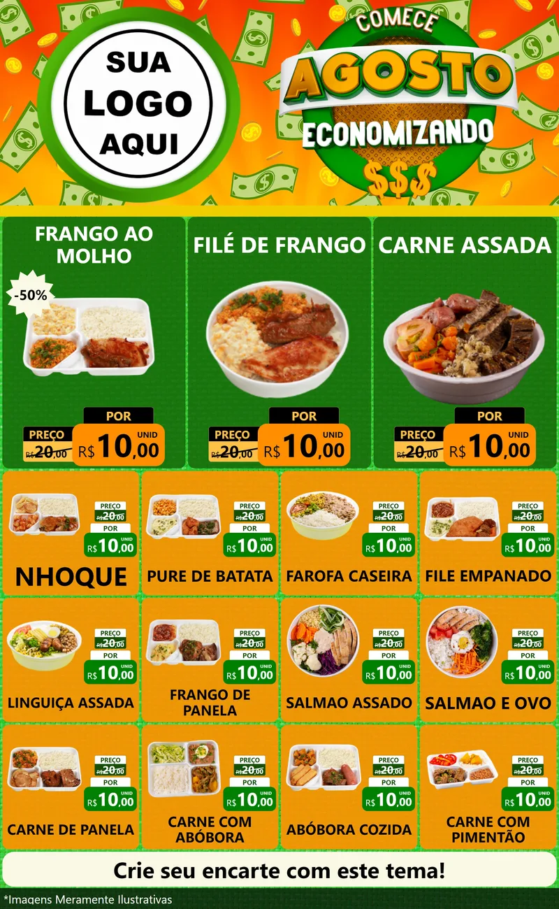 Modelo de Encarte para Encarte Grande com o tema Comece Agosto Economizando para Restaurante