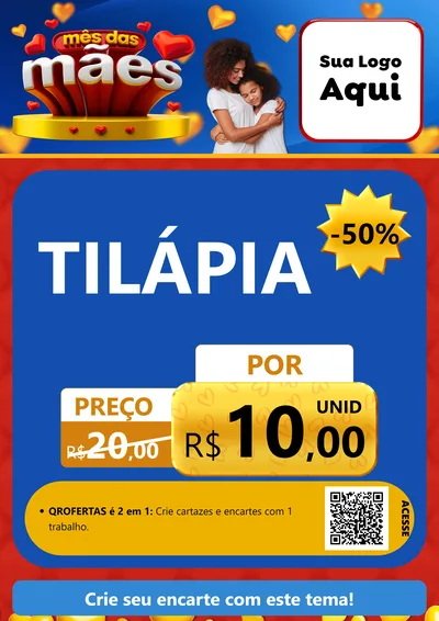 Modelo de Cartaz para Cartaz A4 Vertical com o tema Mês das Mães para Peixaria