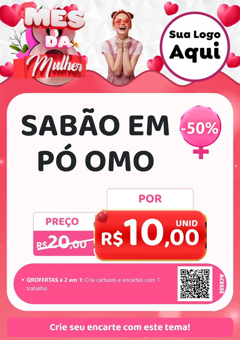 Modelo de Cartaz para Cartaz A4 Vertical com o tema Mês da Mulher para Produtos de Limpeza