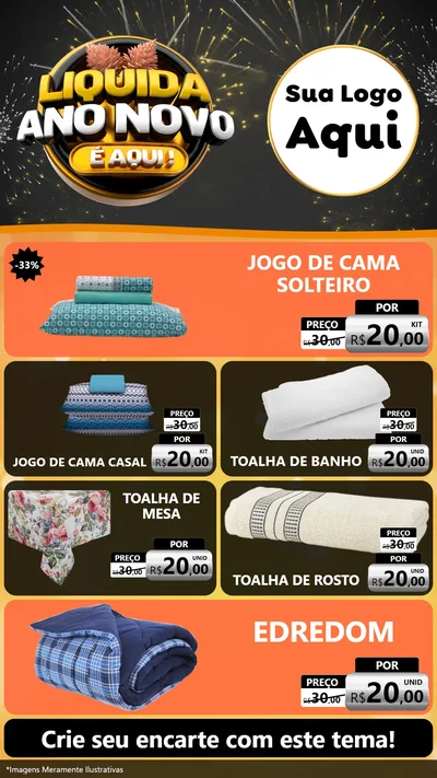 Modelo de TV para TV Vertical com o tema Liquida Ano Novo É Aqui! para Cama, Mesa e Banho