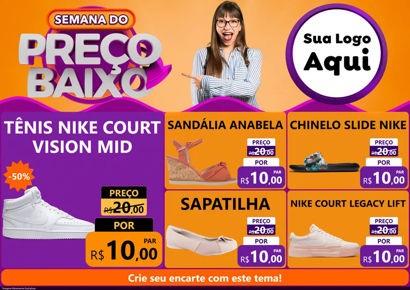 Modelo de Encarte para Encarte A4 Horizontal com o tema Semana do Preço Baixo para Calçados