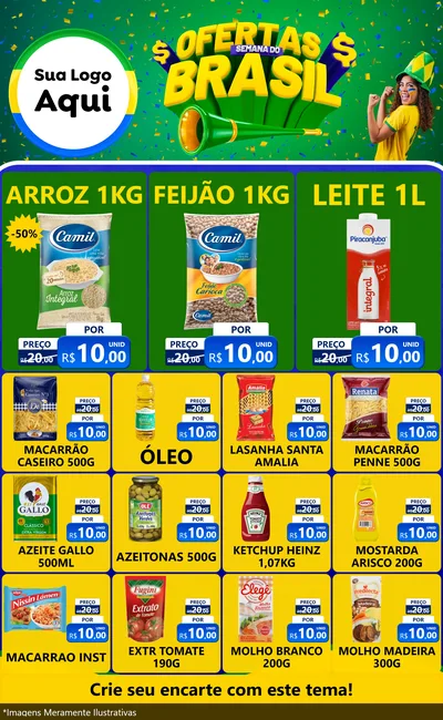Modelo de Encarte para Encarte Grande com o tema Ofertas Semana do Brasil para Supermercado