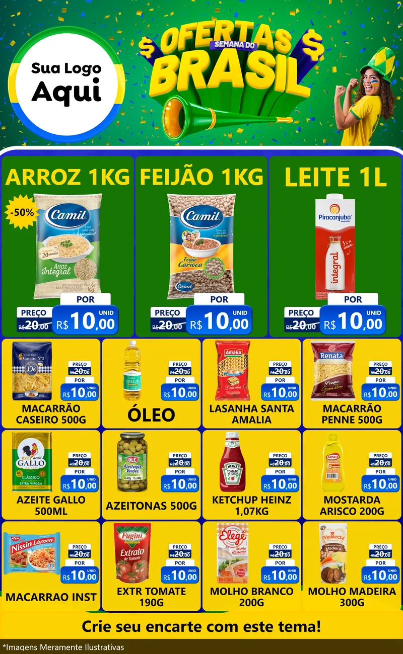 Modelo de Encarte para Encarte Grande com o tema Ofertas Semana do Brasil para Supermercado