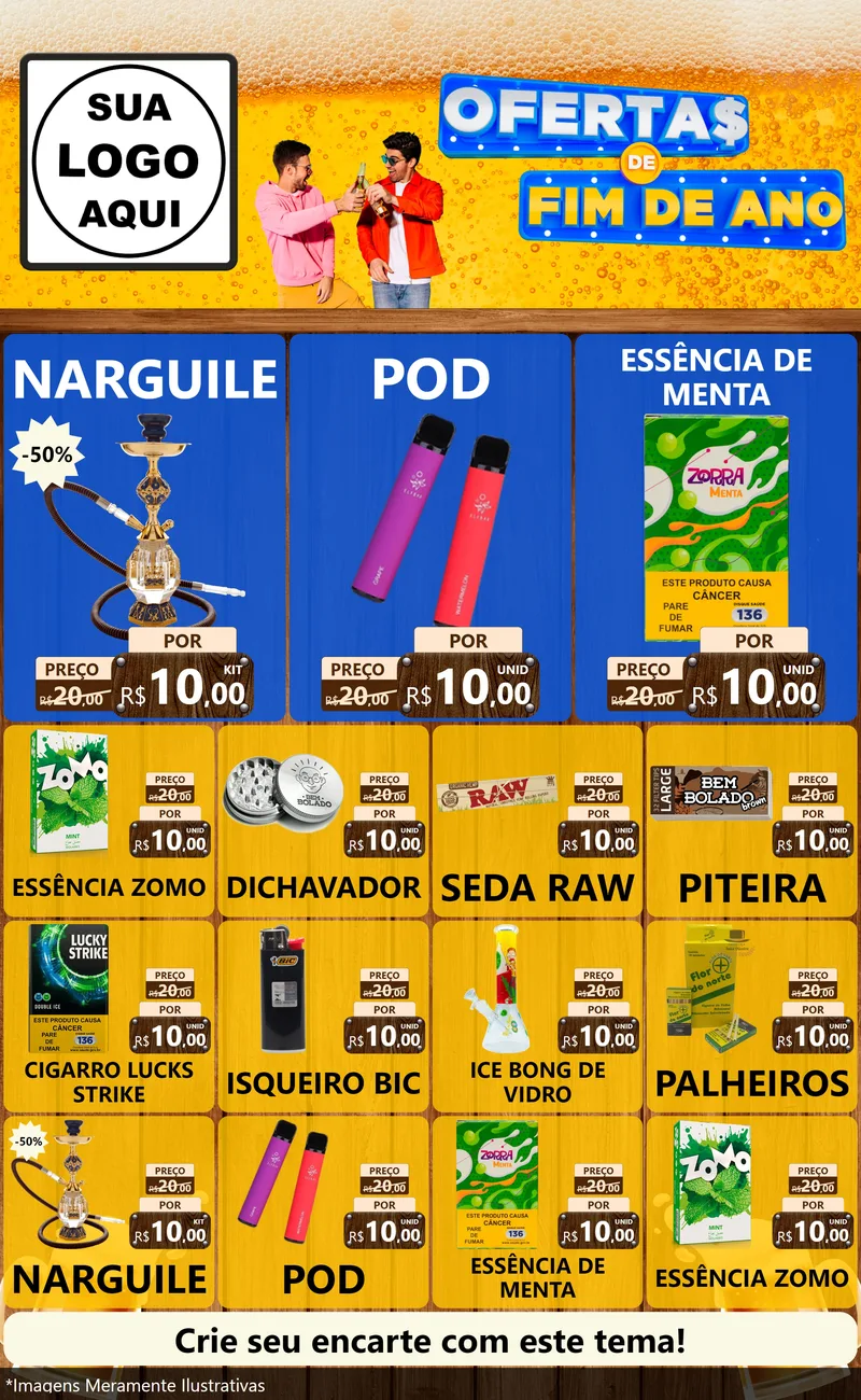 Modelo de Encarte para Encarte Grande com o tema Ofertas de Fim de Ano para Tabacaria