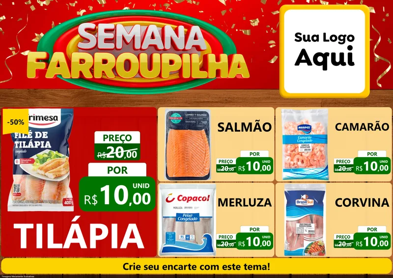 Modelo de Encarte para Encarte A4 Horizontal com o tema Semana Farroupilha para Peixaria