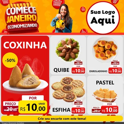 Modelo de Rede Social para Feed Facebook com o tema Comece Janeiro Economizando para Salgadaria