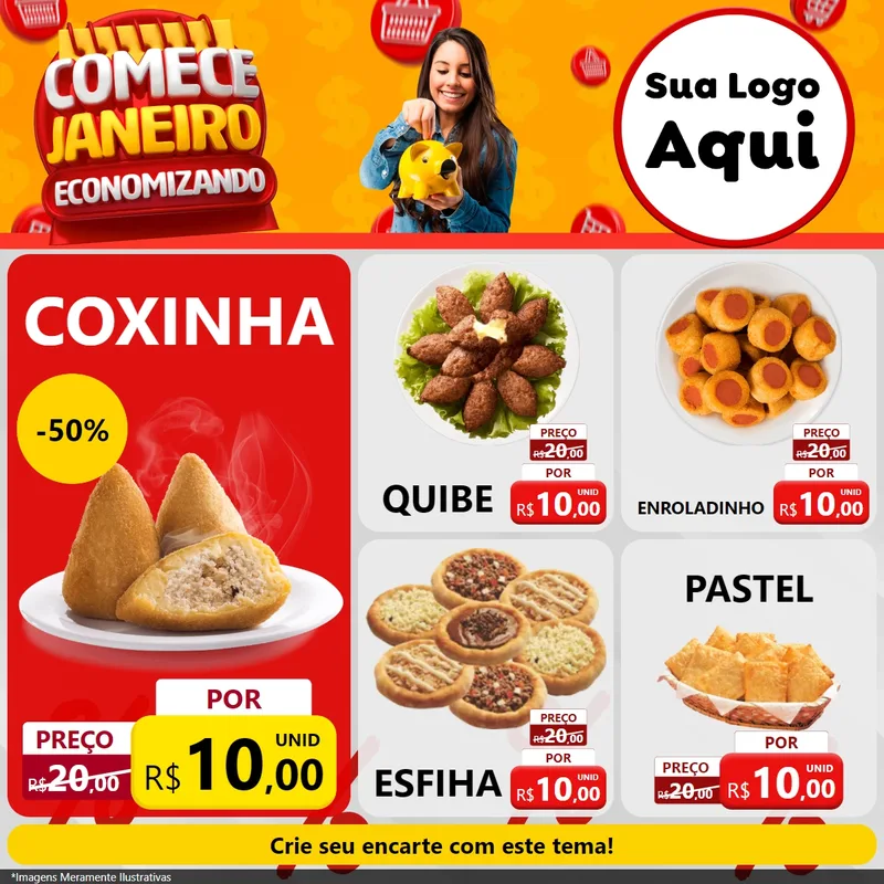 Modelo de Rede Social para Feed Facebook com o tema Comece Janeiro Economizando para Salgadaria