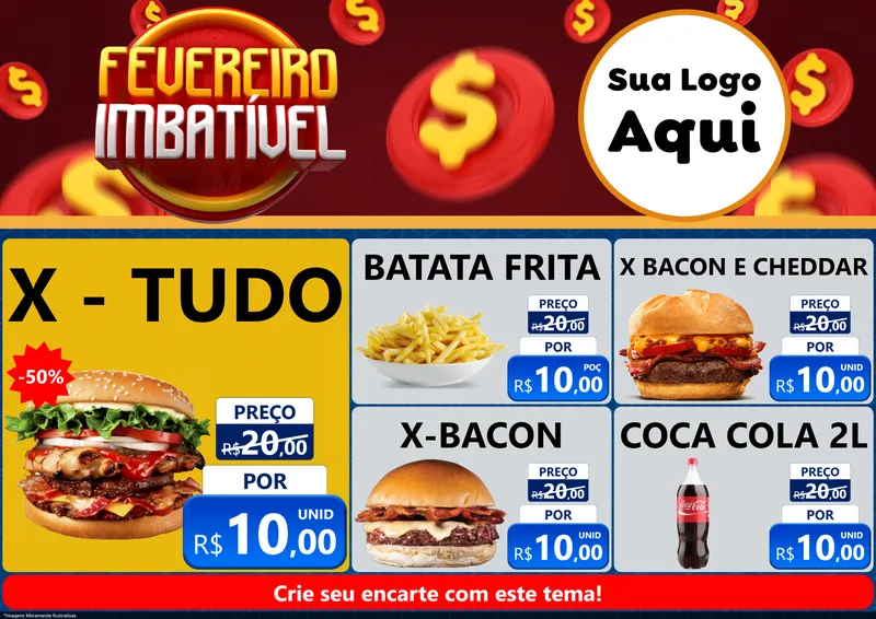 Modelo de Encarte para Encarte A4 Horizontal com o tema Fevereiro Imbatível para Hamburgueria