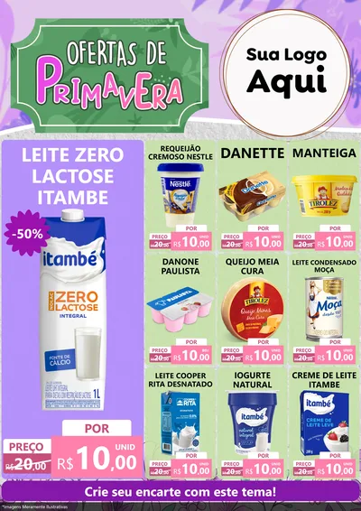 Modelo de Encarte para Encarte A4 Vertical com o tema Ofertas de Primavera para Frios e Laticínios
