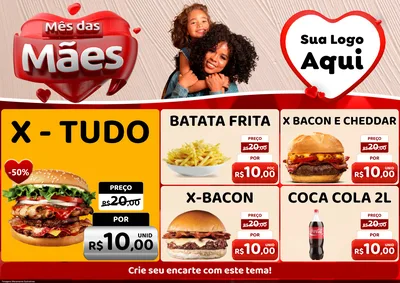 Modelo de Encarte para Encarte A4 Horizontal com o tema Mês das Mães para Hamburgueria