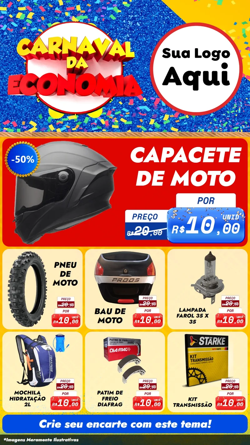 Modelo de Rede Social para Stories com o tema Carnaval da Economia para Moto peças