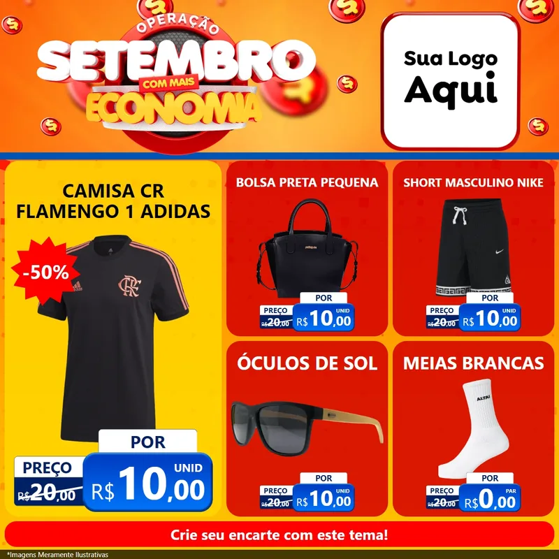 Modelo de Rede Social para Feed Facebook com o tema Operação Setembro Com Muita Economia para Roupas e acessórios