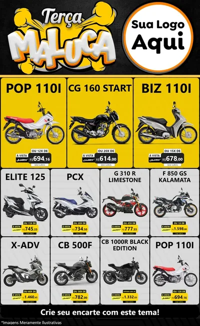 Modelo de Encarte para Encarte Grande com o tema Terça Maluca para Concessionaria de Motos