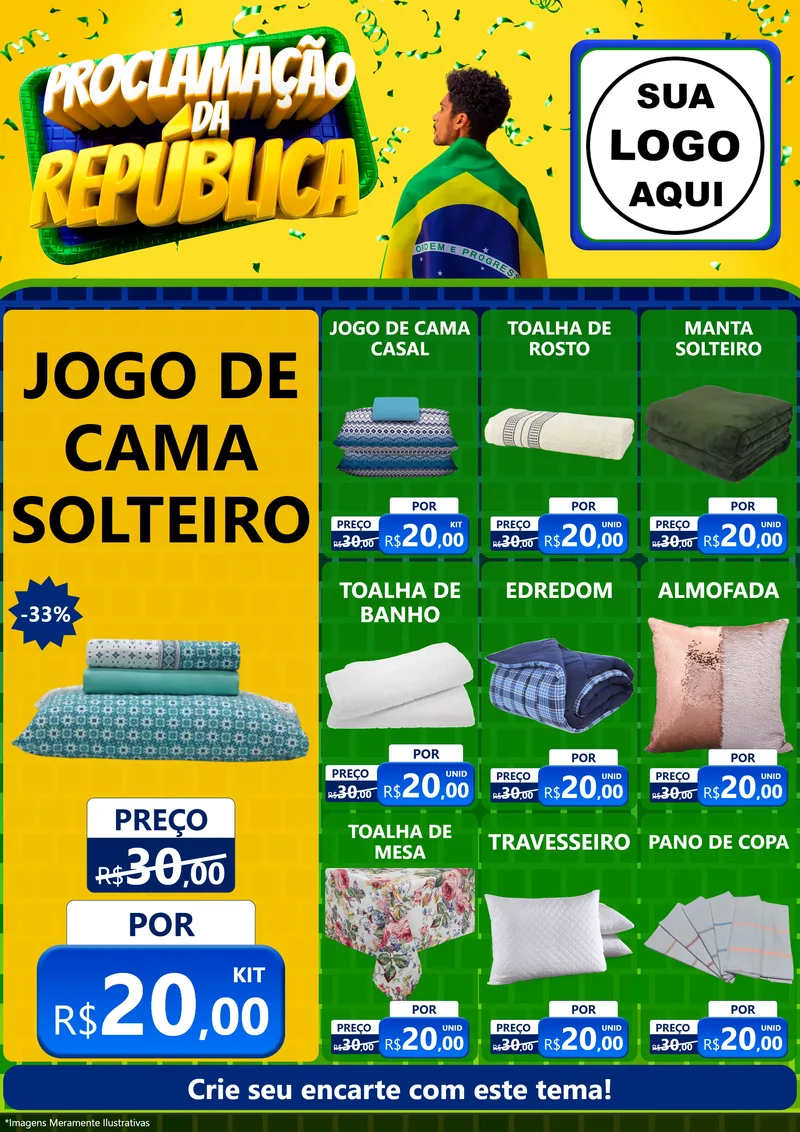 Modelo de Encarte para Encarte A4 Vertical com o tema Proclamação da República para Cama, Mesa e Banho