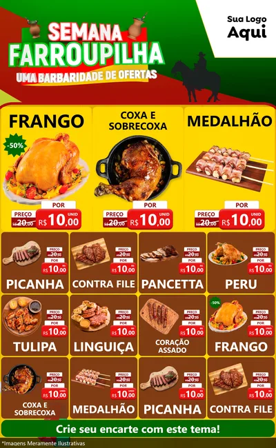 Modelo de Encarte para Encarte Grande com o tema Semana Farroupilha - Uma Barbaridade de Ofertas para Assados