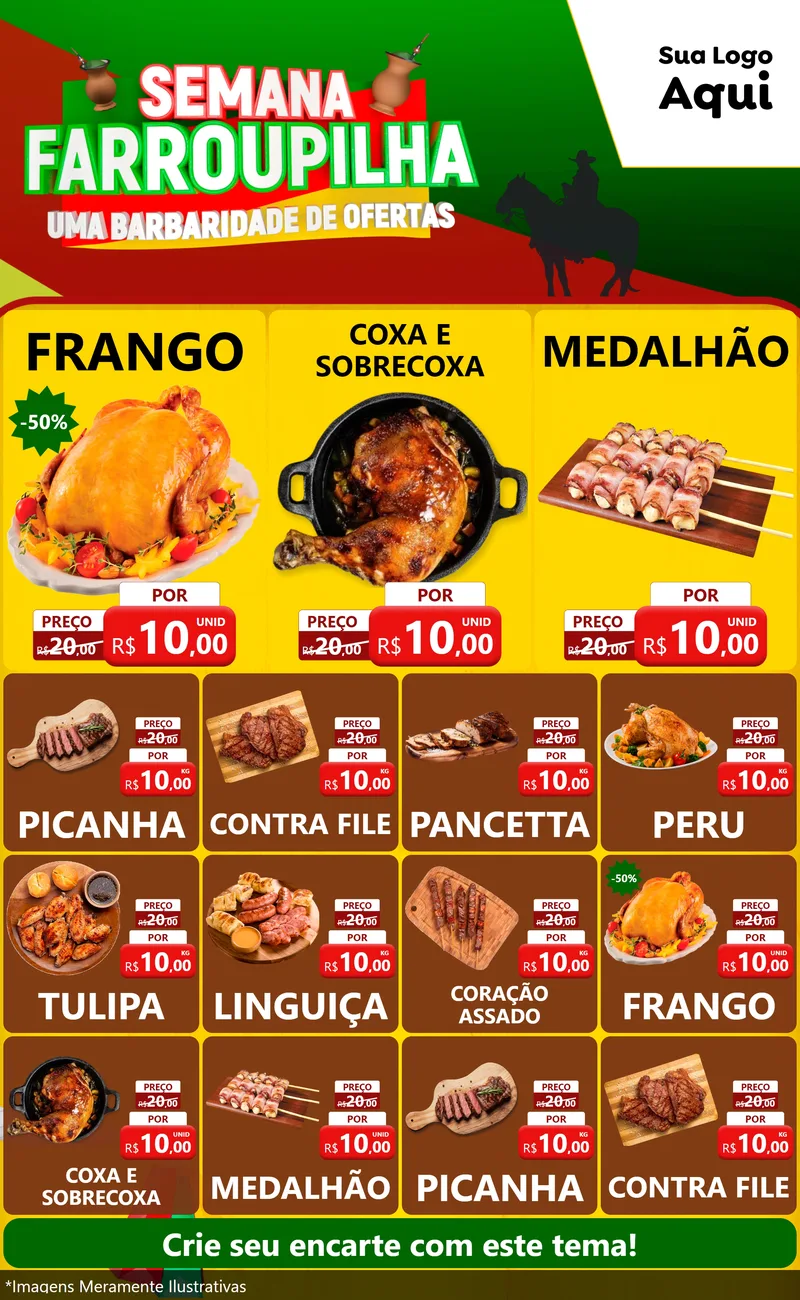 Modelo de Encarte para Encarte Grande com o tema Semana Farroupilha - Uma Barbaridade de Ofertas para Assados