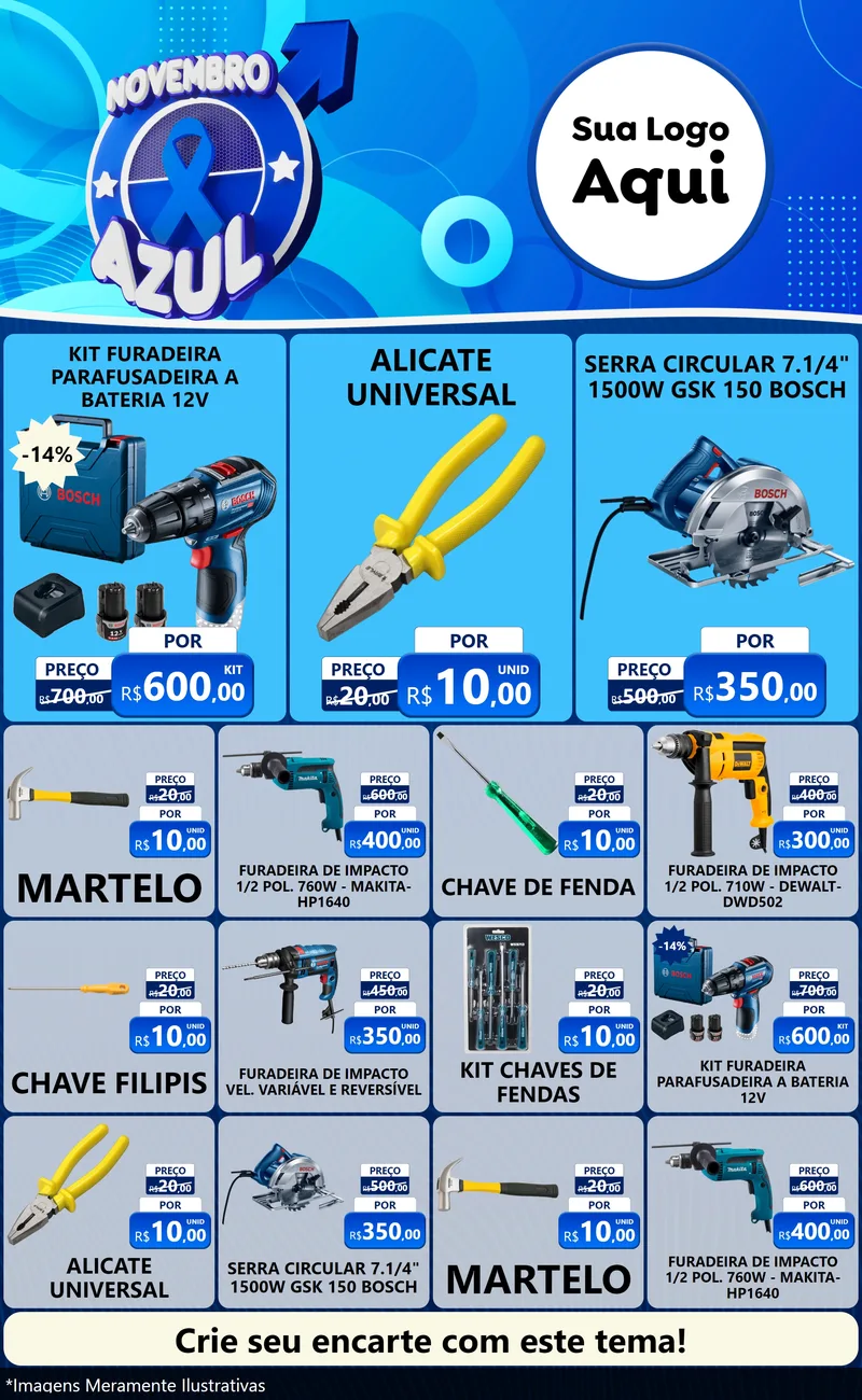 Modelo de Encarte para Encarte Grande com o tema Novembro Azul para Maquinas e Ferramentas