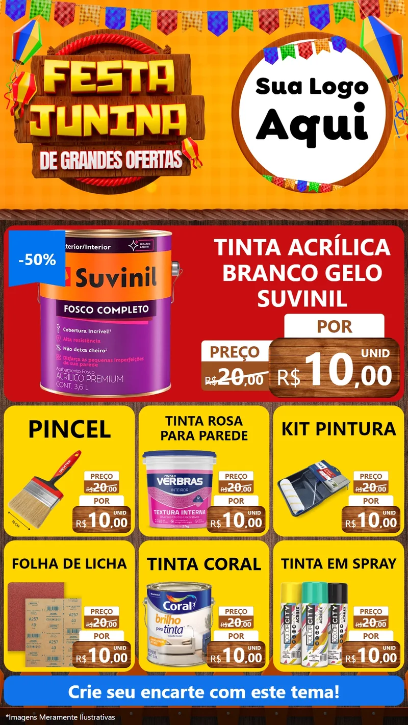 Modelo de Rede Social para Stories com o tema Festa Junina de Grandes Ofertas para Tintas e Ferramentas
