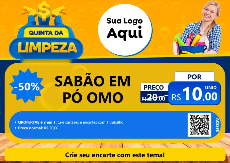 Modelo de Cartaz para Cartaz A4 Horizontal com o tema Quinta da Limpeza para Produtos de Limpeza