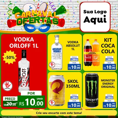 Modelo de Rede Social para Feed Facebook com o tema Carnaval de Ofertas para Distribuidora de bebidas