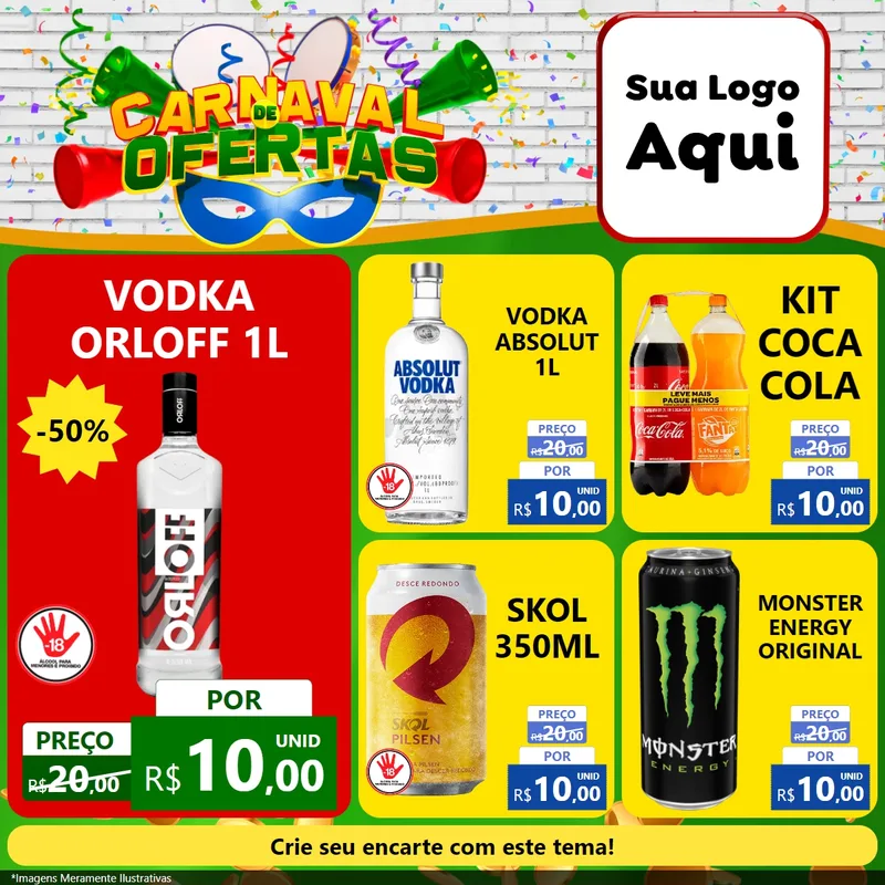 Modelo de Rede Social para Feed Facebook com o tema Carnaval de Ofertas para Distribuidora de bebidas