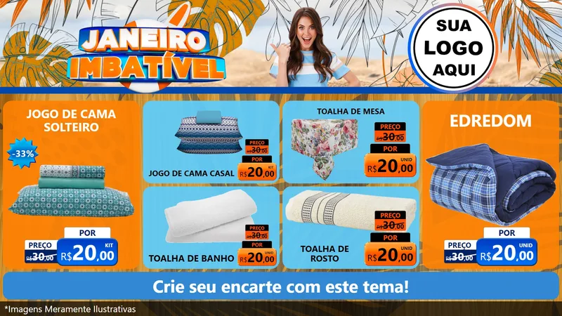 Modelo de TV para TV Horizontal com o tema Janeiro Imbatível para Cama, Mesa e Banho