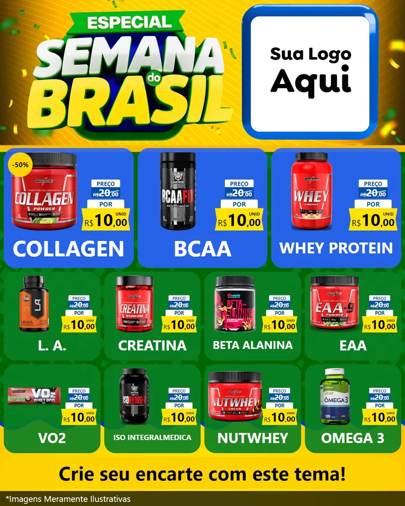 Modelo de Rede Social para Feed Instagram com o tema Especial Semana do Brasil para Suplementos alimentares
