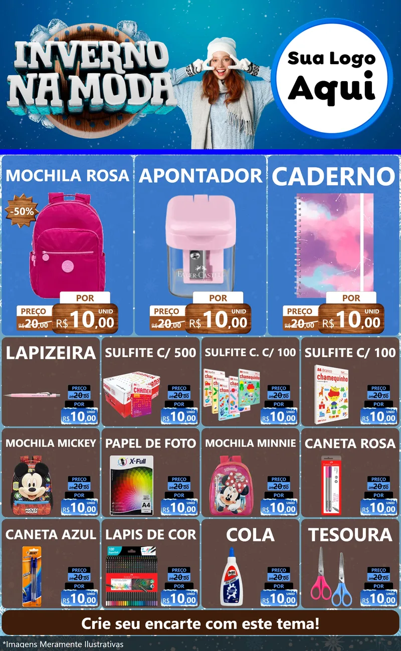 Modelo de Encarte para Encarte Grande com o tema Inverno na Moda para Papelaria