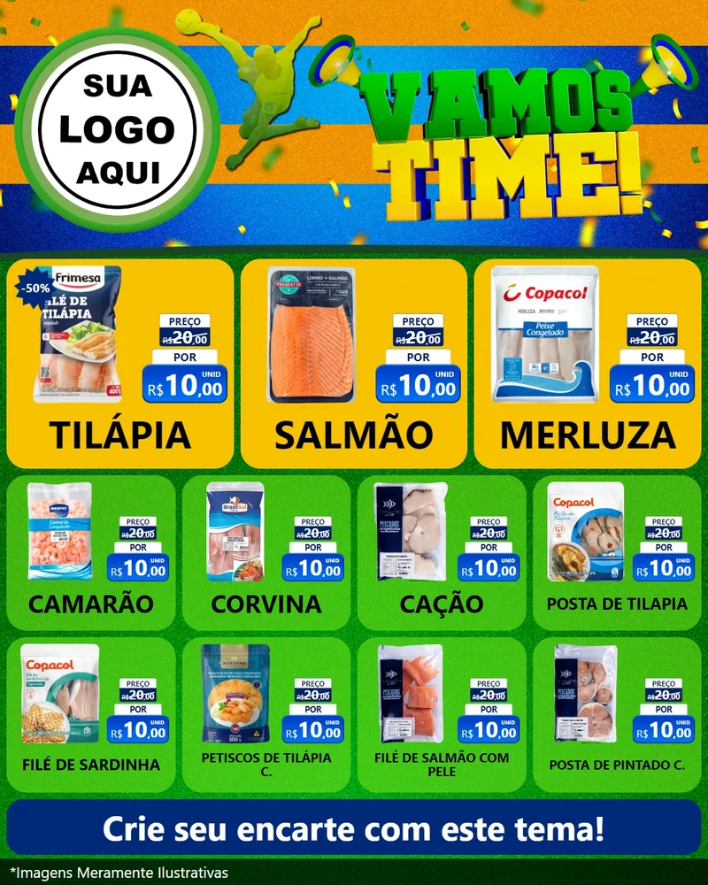 Modelo de Rede Social para Feed Instagram com o tema Vamos Time! para Peixaria
