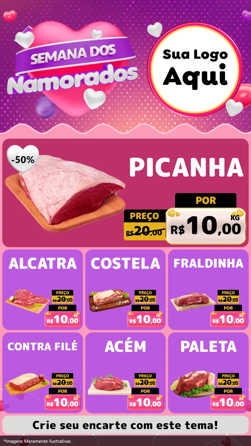 Modelo de Rede Social para Stories com o tema Semana dos Namorados para Açougue