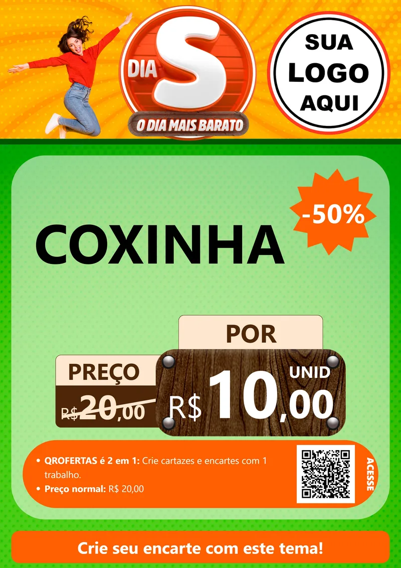 Modelo de Cartaz para Cartaz A4 Vertical com o tema Dia S - O Dia Mais Barato para Salgadaria