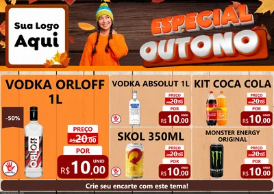 Modelo de Encarte para Encarte A4 Horizontal com o tema Especial Outono para Distribuidora de bebidas
