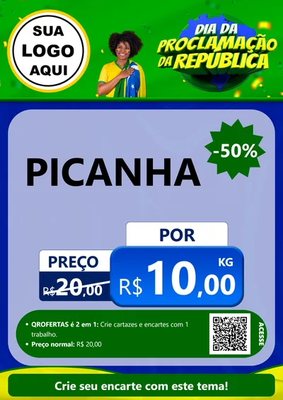 Modelo de Cartaz para Cartaz A4 Vertical com o tema Dia Da Proclamação Da República para Açougue