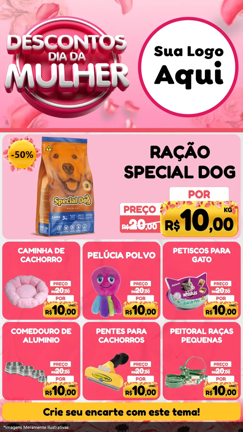 Modelo de Rede Social para Stories com o tema Descontos Dia da Mulher para Pet Shop