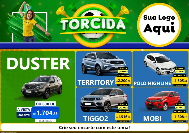 Modelo de Encarte para Encarte A4 Horizontal com o tema Torcida para Concessionaria de Carros