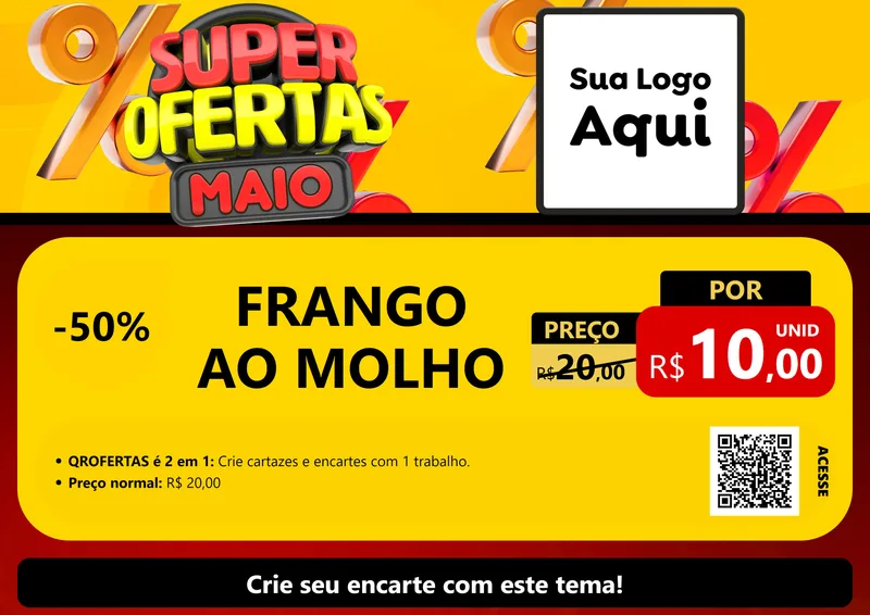 Modelo de Cartaz para Cartaz A4 Horizontal com o tema Super Ofertas Maio para Restaurante