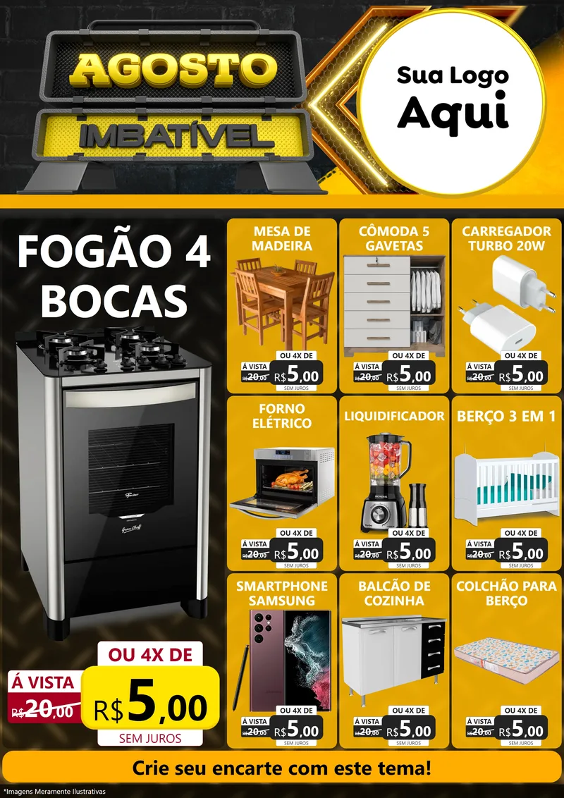 Modelo de Encarte para Encarte A4 Vertical com o tema Agosto Imbatível para Móveis e Eletro