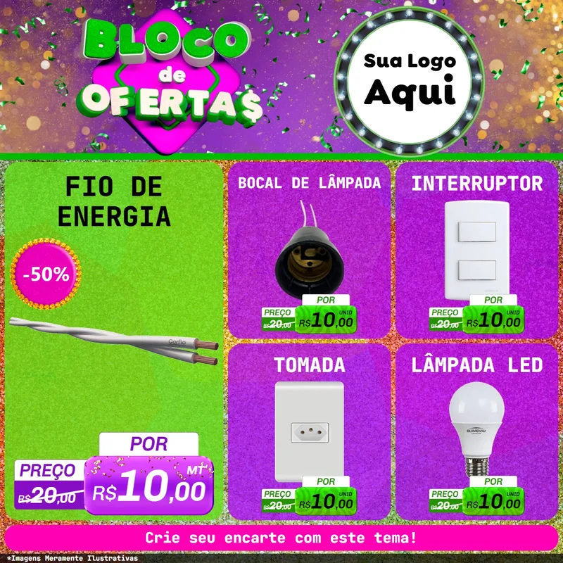 Modelo de Rede Social para Feed Facebook com o tema Bloco de Ofertas para Materiais Elétricos