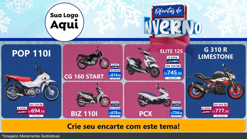 Modelo de TV para TV Horizontal com o tema Ofertas de Inverno para Concessionaria de Motos
