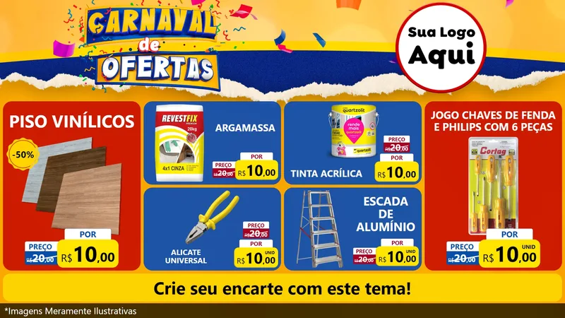 Modelo de TV para TV Horizontal com o tema Carnaval de Ofertas para Material para Construção