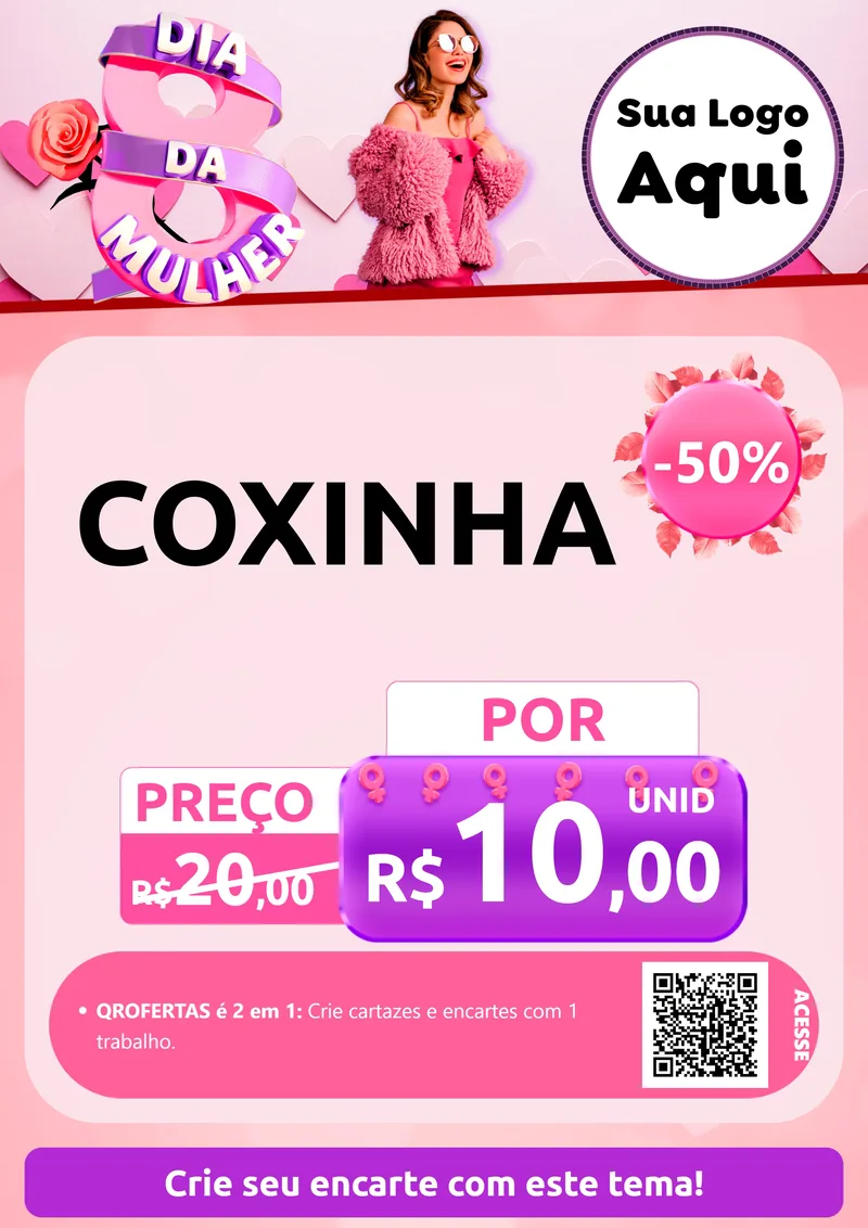 Modelo de Cartaz para Cartaz A4 Vertical com o tema Dia da Mulher para Salgadaria