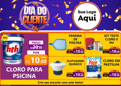 Modelo de Encarte para Encarte A4 Horizontal com o tema Dia do Cliente para Produtos para Piscina