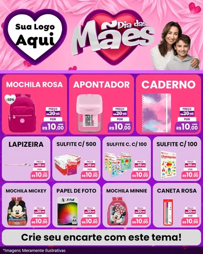 Modelo de Rede Social para Feed Instagram com o tema Dia das Mães para Papelaria