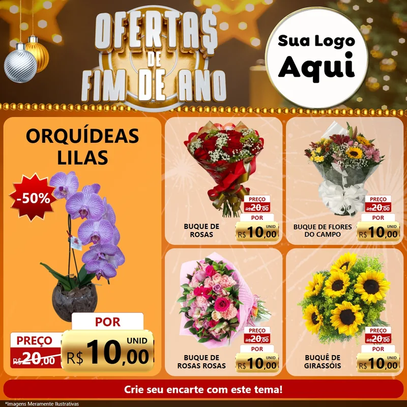 Modelo de Rede Social para Feed Facebook com o tema Ofertas de Fim de Ano para Floricultura e jardim