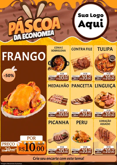 Modelo de Encarte para Encarte A4 Vertical com o tema Páscoa da Economia para Assados