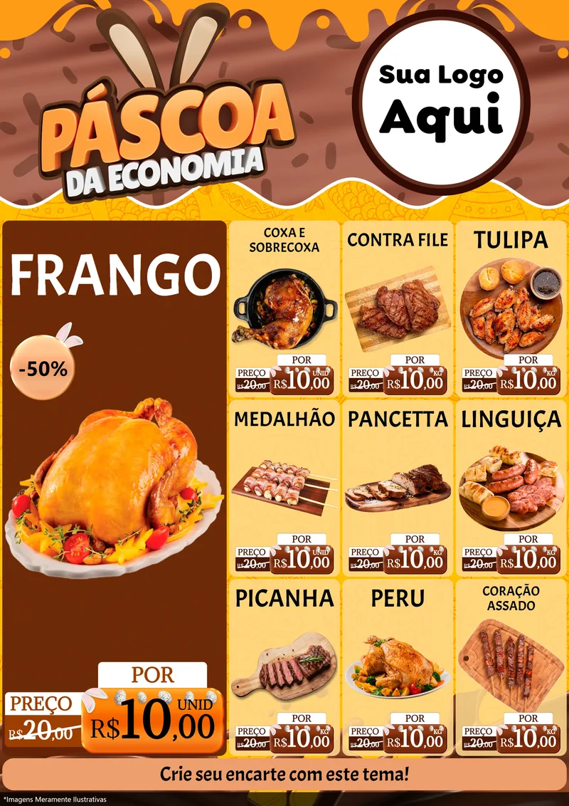 Modelo de Encarte para Encarte A4 Vertical com o tema Páscoa da Economia para Assados