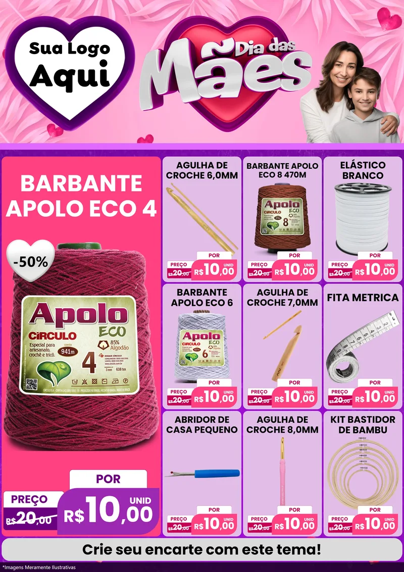 Modelo de Encarte para Encarte A4 Vertical com o tema Dia das Mães para Armarinho e Aviamentos