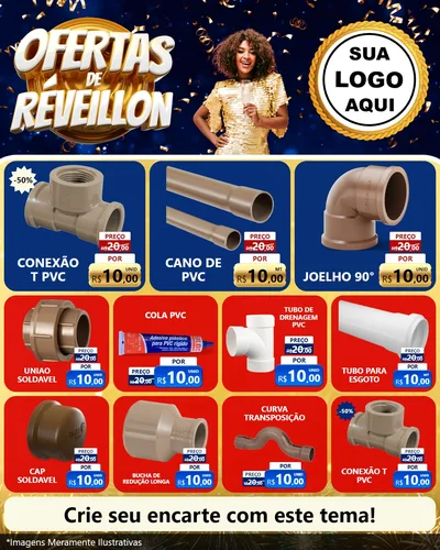 Modelo de Rede Social para Feed Instagram com o tema Ofertas de Réveillon para Tubos e conexões