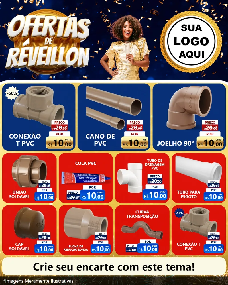 Modelo de Rede Social para Feed Instagram com o tema Ofertas de Réveillon para Tubos e conexões
